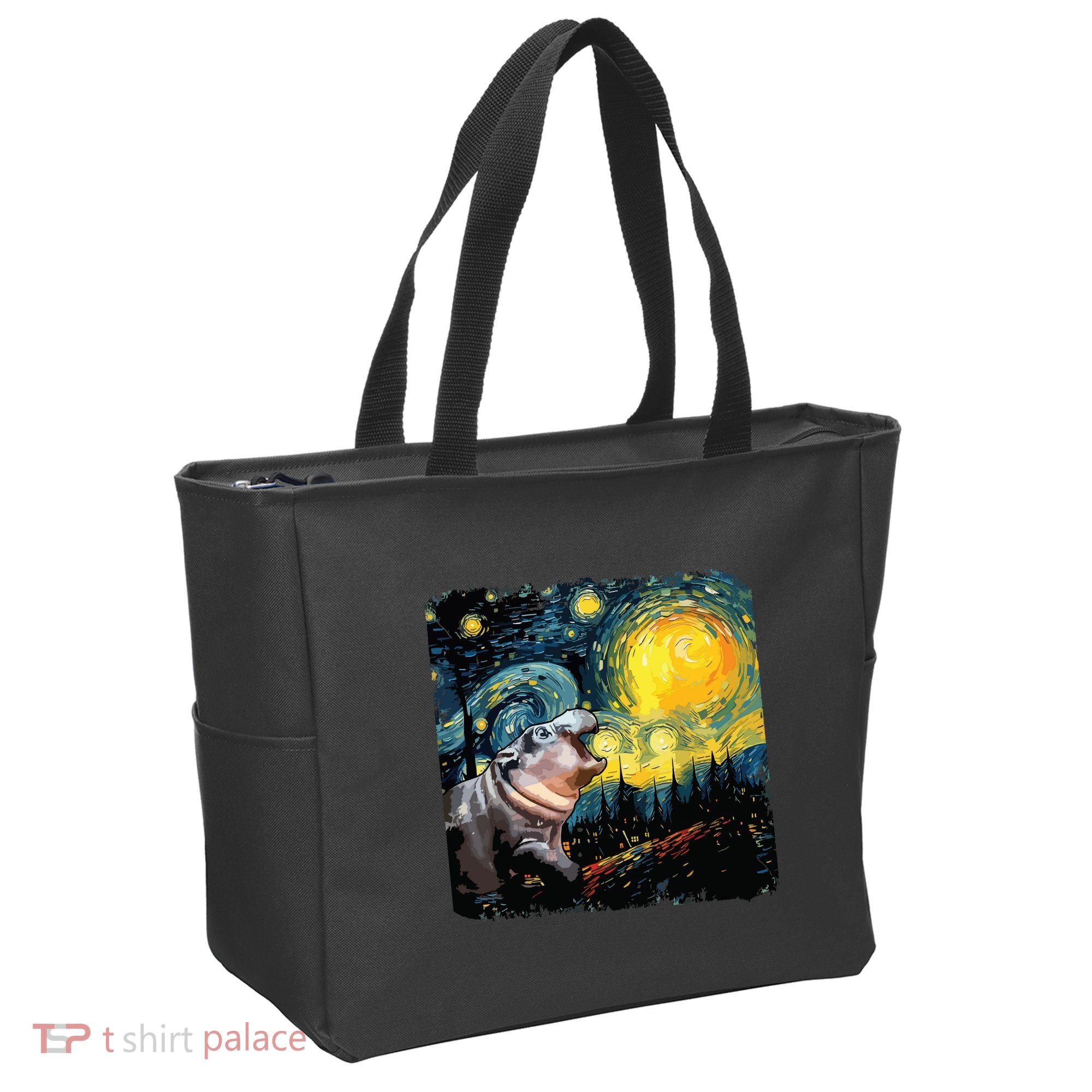 Moodeng Starry Night Van Gogh Funny Moodeng Meme Tote Bag