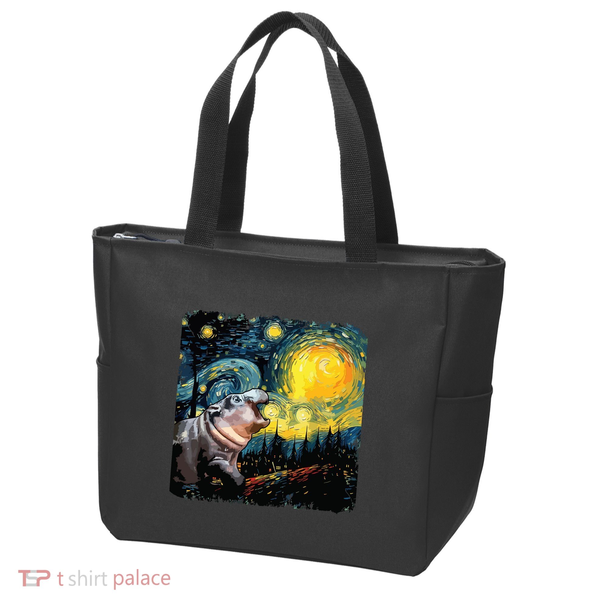 Moodeng Starry Night Van Gogh Funny Moodeng Meme Tote Bag