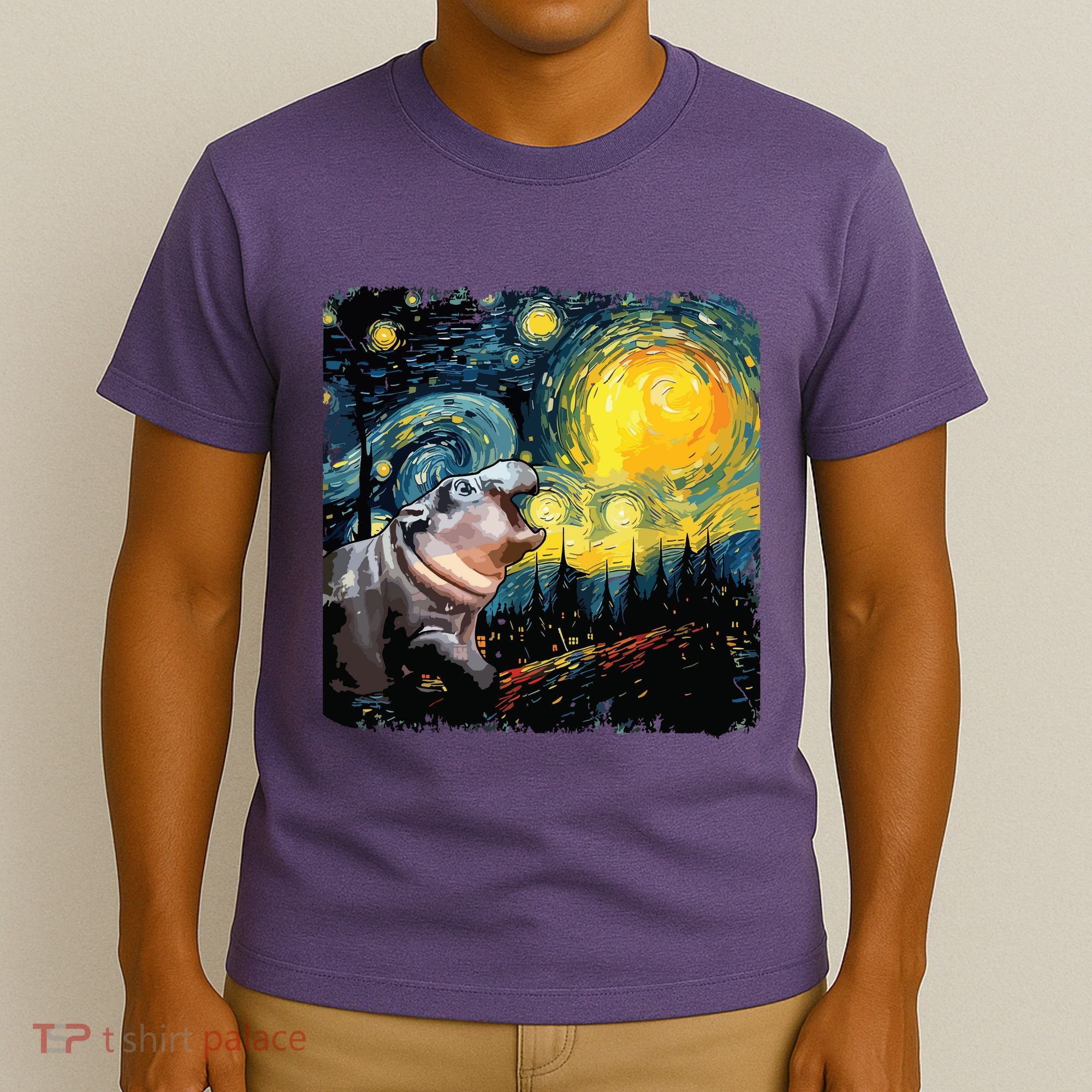 Moodeng Starry Night Van Gogh Funny Moodeng Meme T-Shirt