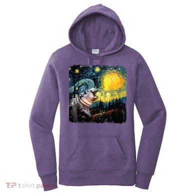 Moodeng Starry Night Van Gogh Funny Moodeng Meme Women's Hoodie
