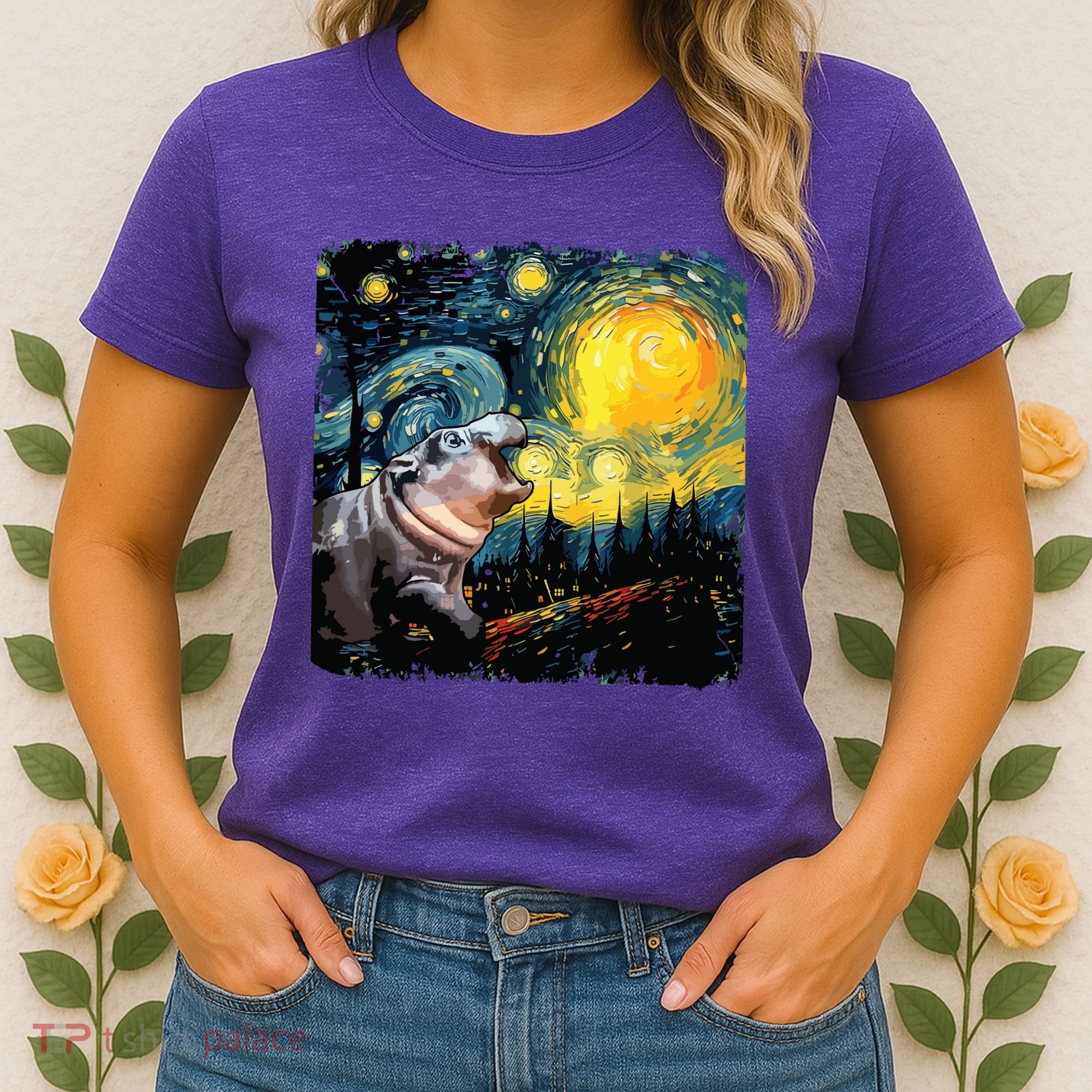 Moodeng Starry Night Van Gogh Funny Moodeng Meme Women's T-Shirt