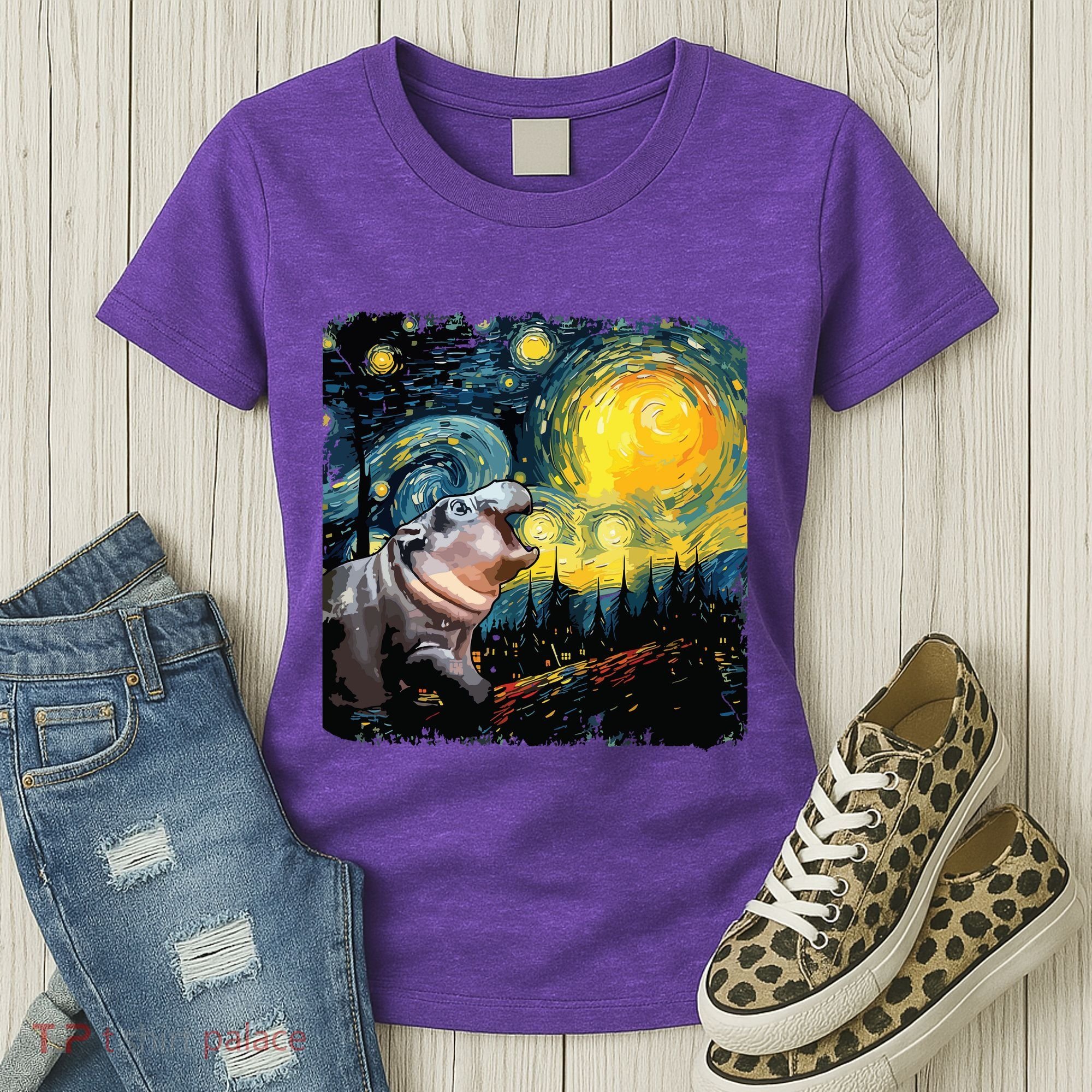 Moodeng Starry Night Van Gogh Funny Moodeng Meme Women's T-Shirt