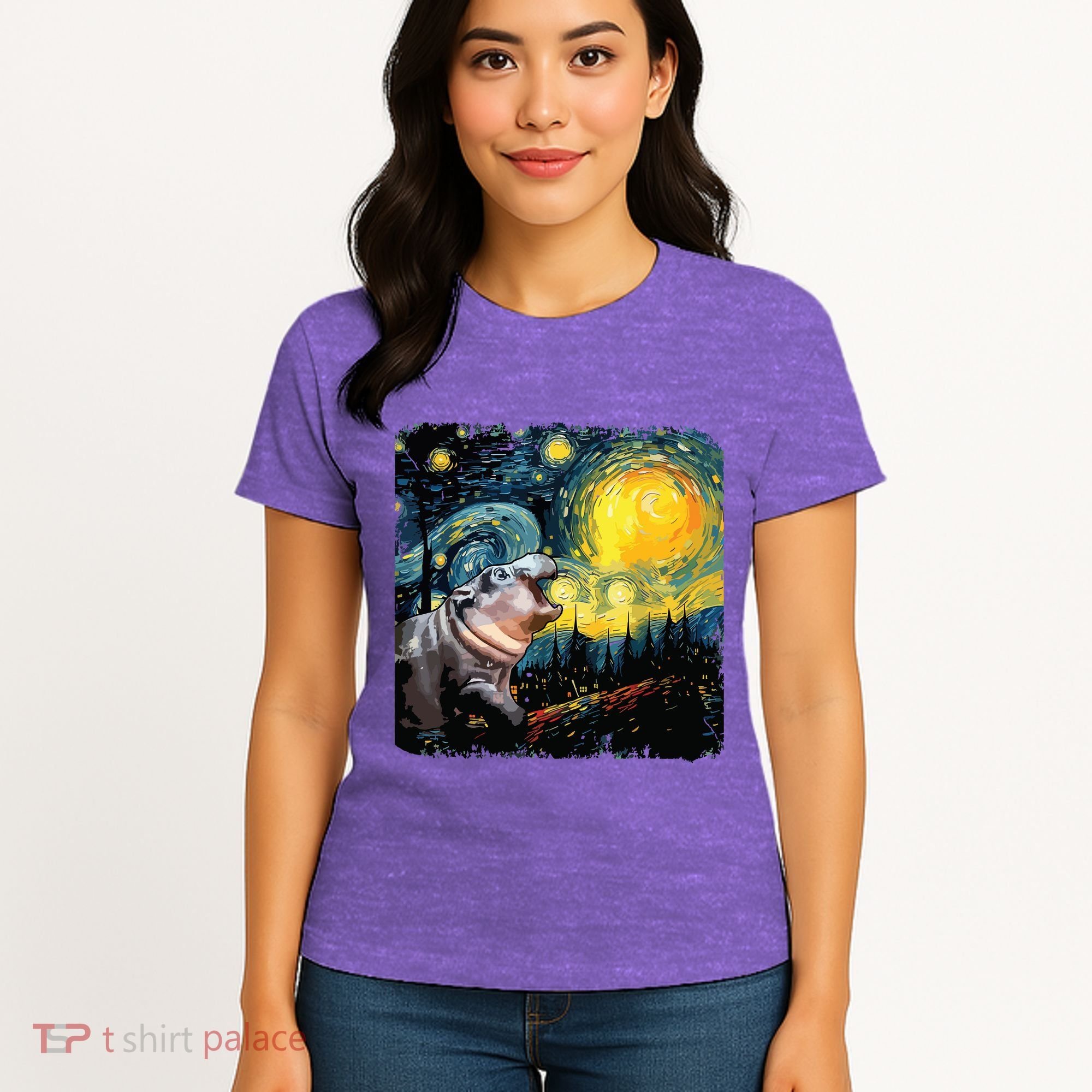 Moodeng Starry Night Van Gogh Funny Moodeng Meme Women's T-Shirt