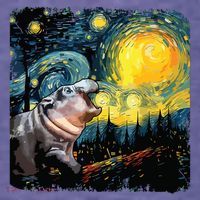 Moodeng Starry Night Van Gogh Funny Moodeng Meme Women's T-Shirt thumb 6
