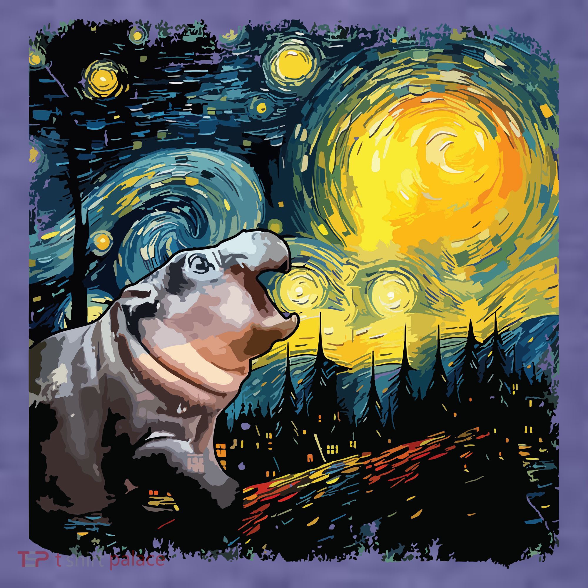 Moodeng Starry Night Van Gogh Funny Moodeng Meme Women's T-Shirt