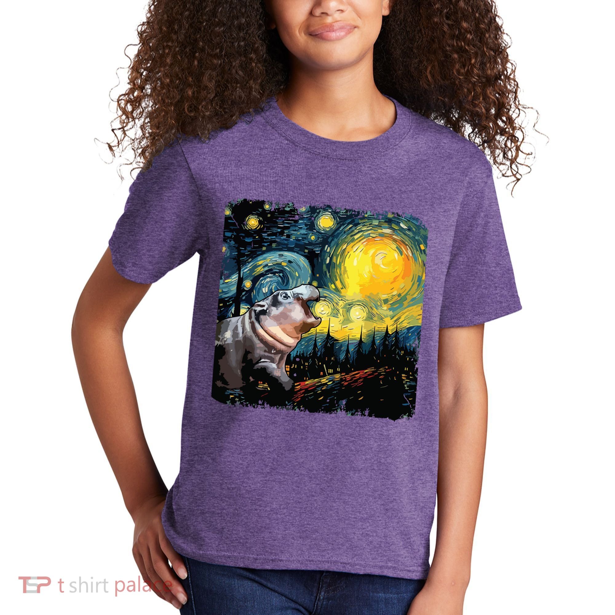 Moodeng Starry Night Van Gogh Funny Moodeng Meme Kids T-Shirt