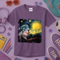Moodeng Starry Night Van Gogh Funny Moodeng Meme Kids T-Shirt thumb 3