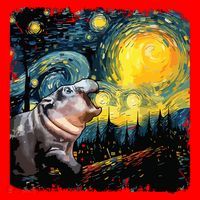 Moodeng Starry Night Van Gogh Funny Moodeng Meme Santa Hat thumb 1