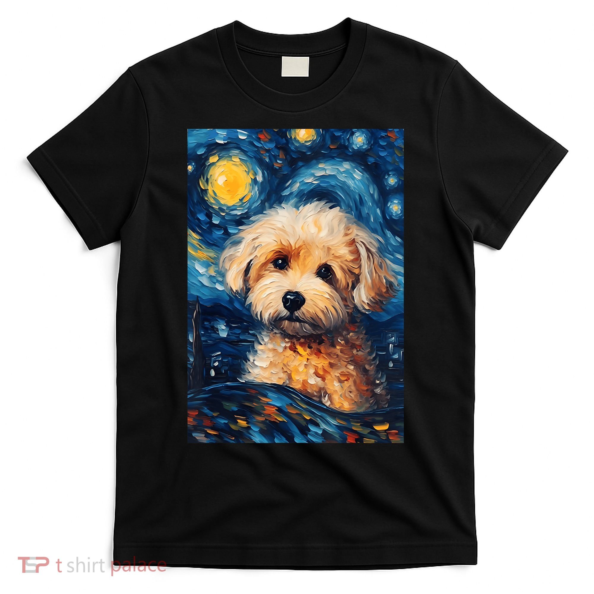 Maltipoo Starry Night Van Gogh Maltese Poodle Dog Art T-Shirt