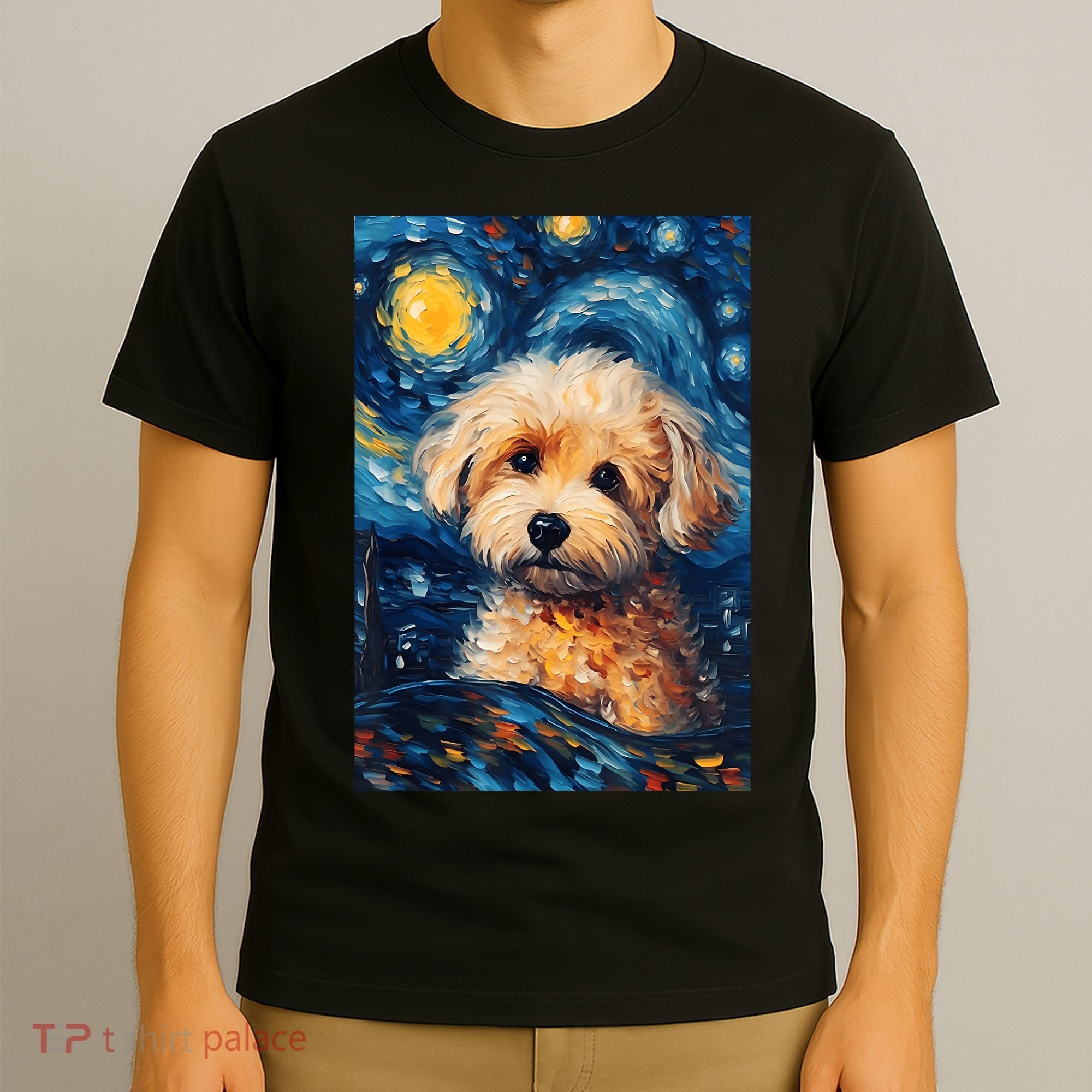 Maltipoo Starry Night Van Gogh Maltese Poodle Dog Art T-Shirt