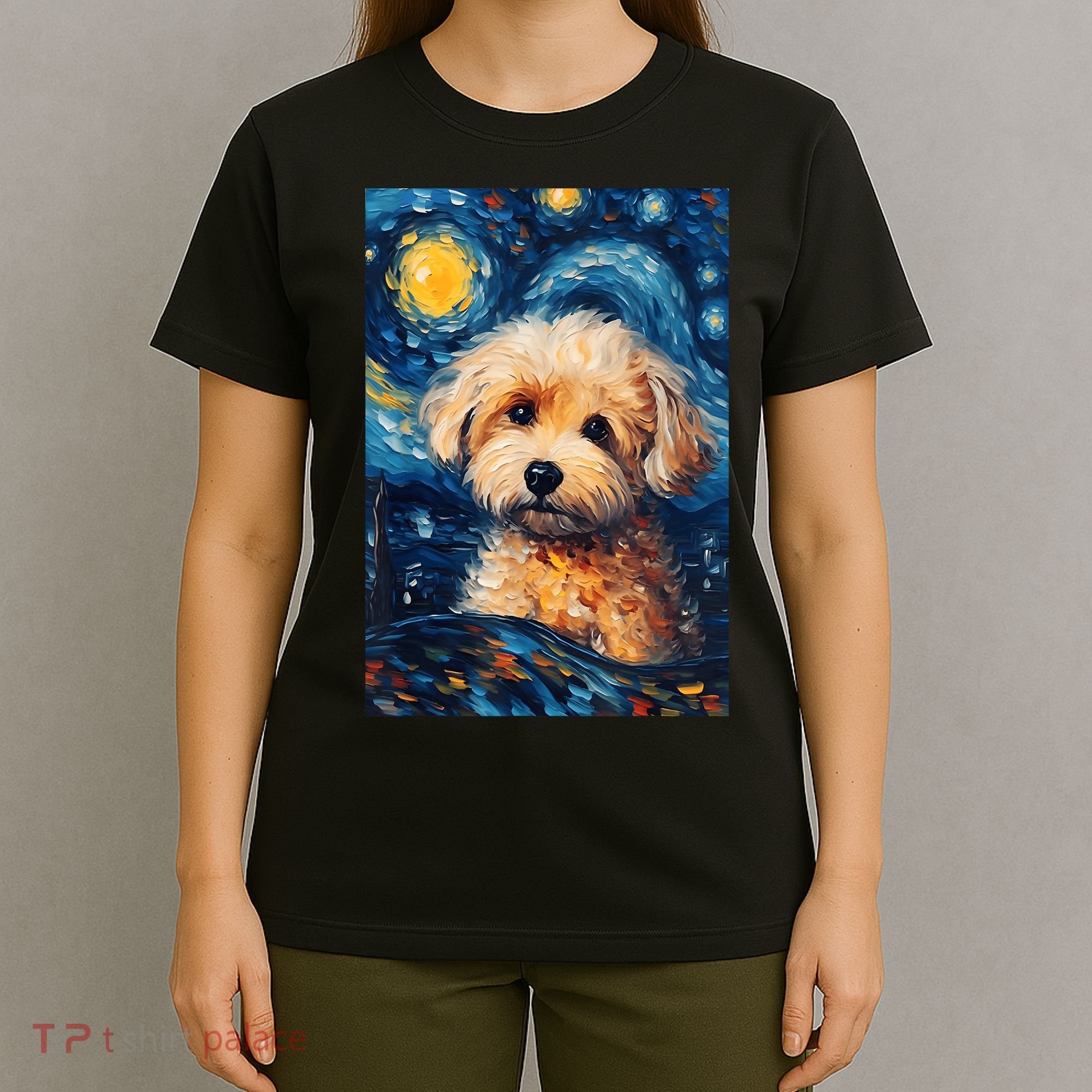 Maltipoo Starry Night Van Gogh Maltese Poodle Dog Art T-Shirt