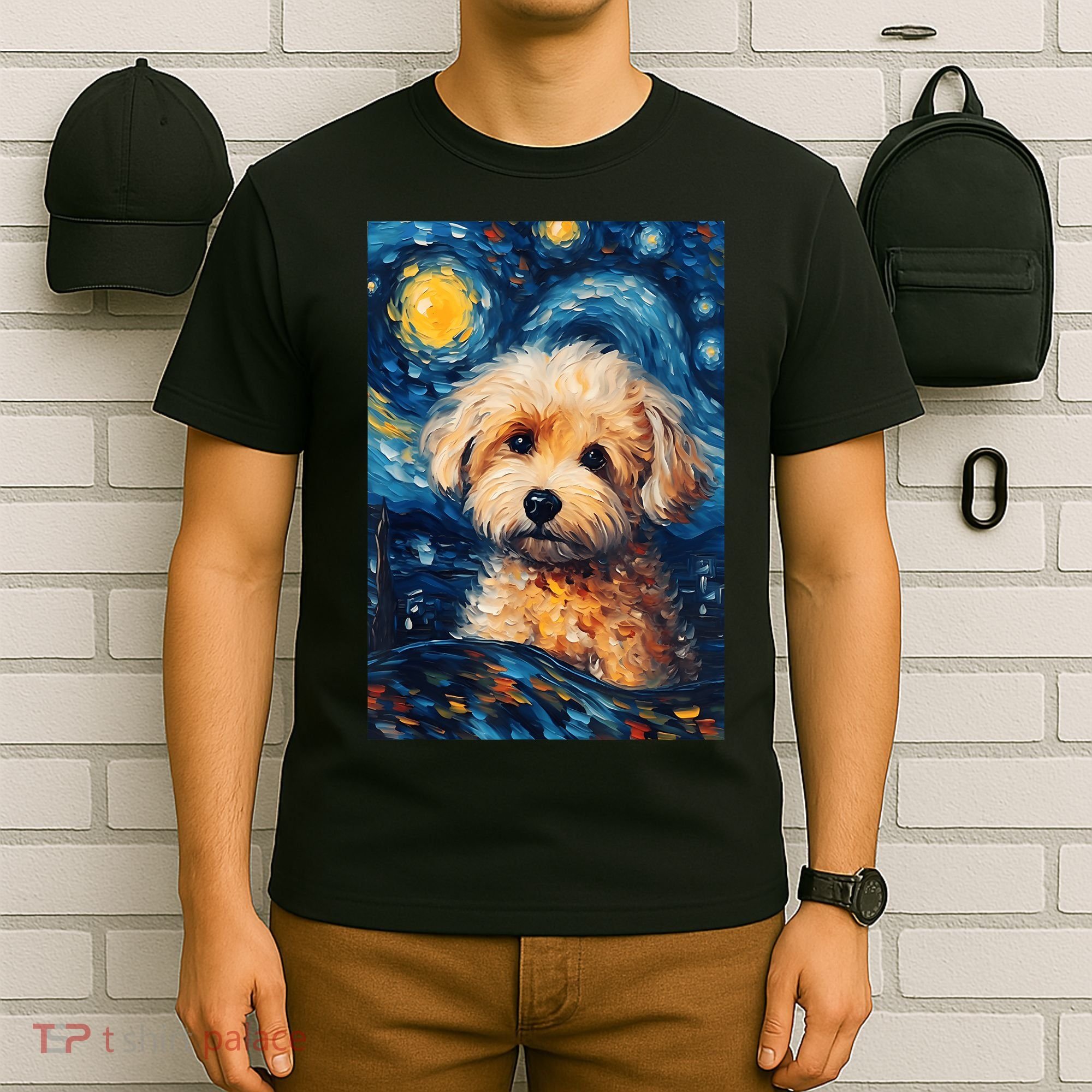 Maltipoo Starry Night Van Gogh Maltese Poodle Dog Art T-Shirt