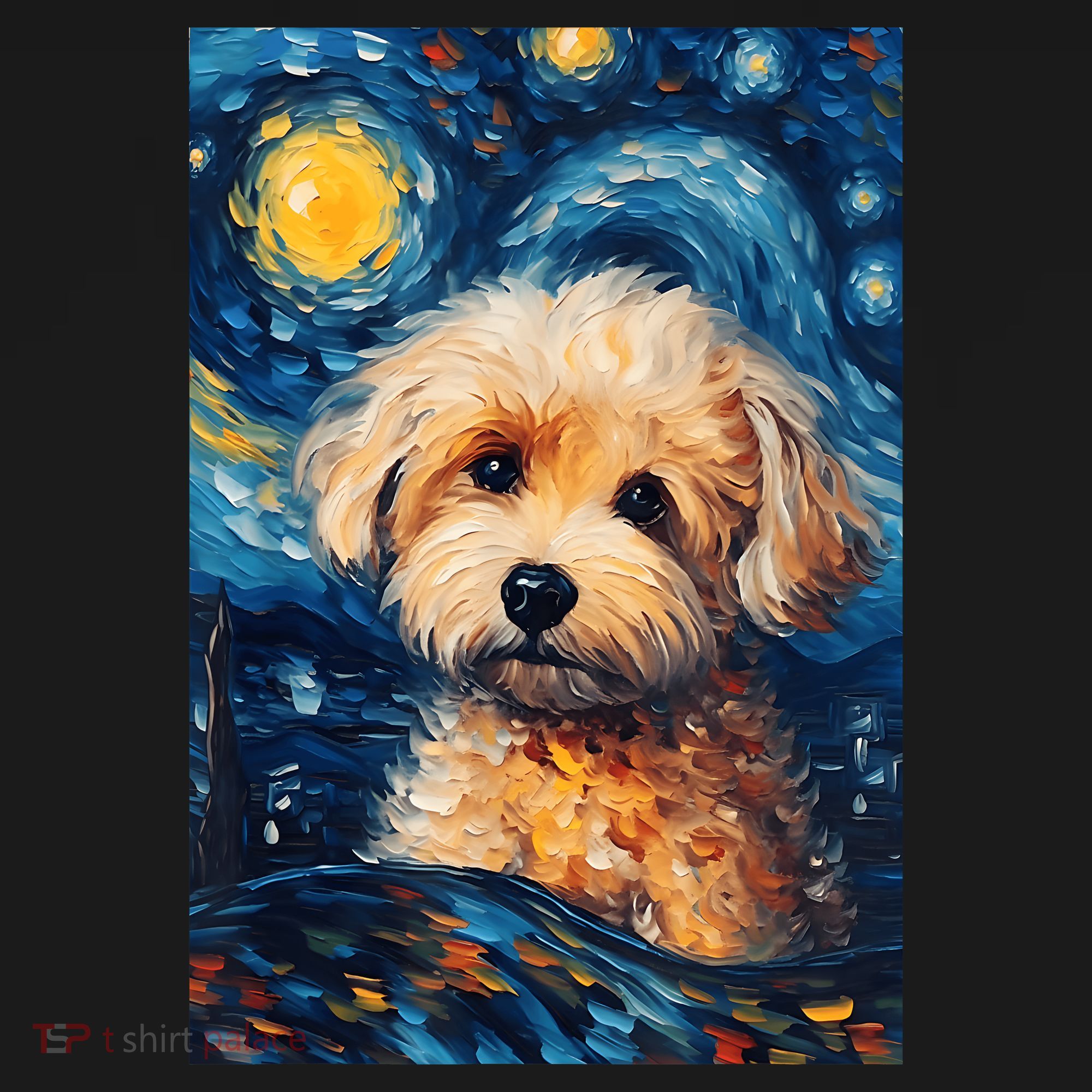 Maltipoo Starry Night Van Gogh Maltese Poodle Dog Art T-Shirt