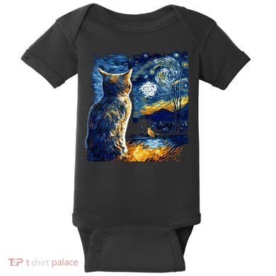 Majestic Starry Night Cat Baby Bodysuit