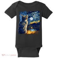 Majestic Starry Night Cat Baby Bodysuit thumb 0