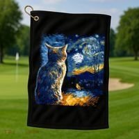 Majestic Starry Night Cat Golf Towel thumb 1