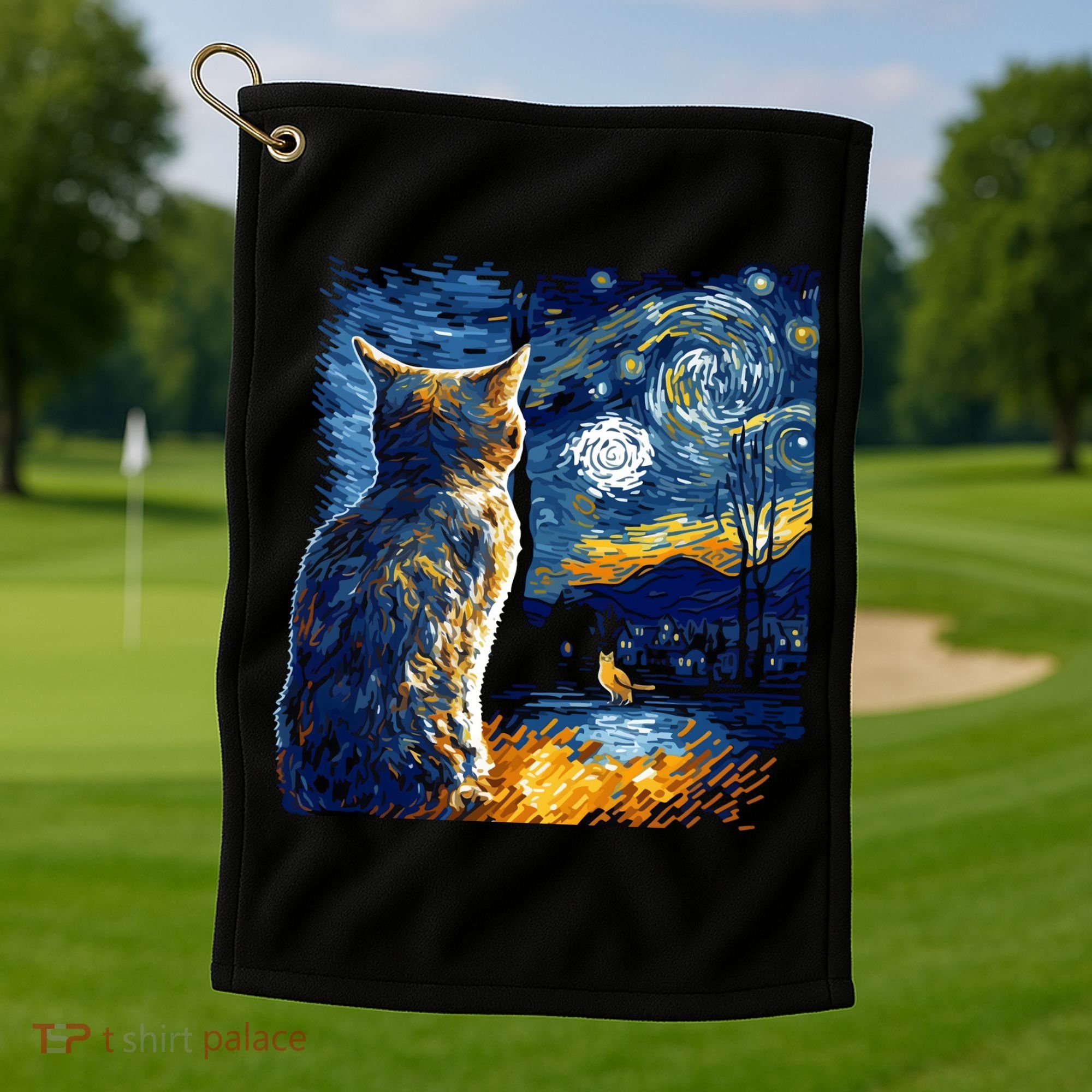 Majestic Starry Night Cat Golf Towel