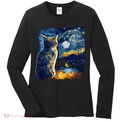 Majestic Starry Night Cat Women's Long Sleeve Shirt