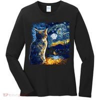 Majestic Starry Night Cat Women's Long Sleeve Shirt thumb 0