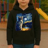 Majestic Starry Night Cat Kids Hoodie thumb 3