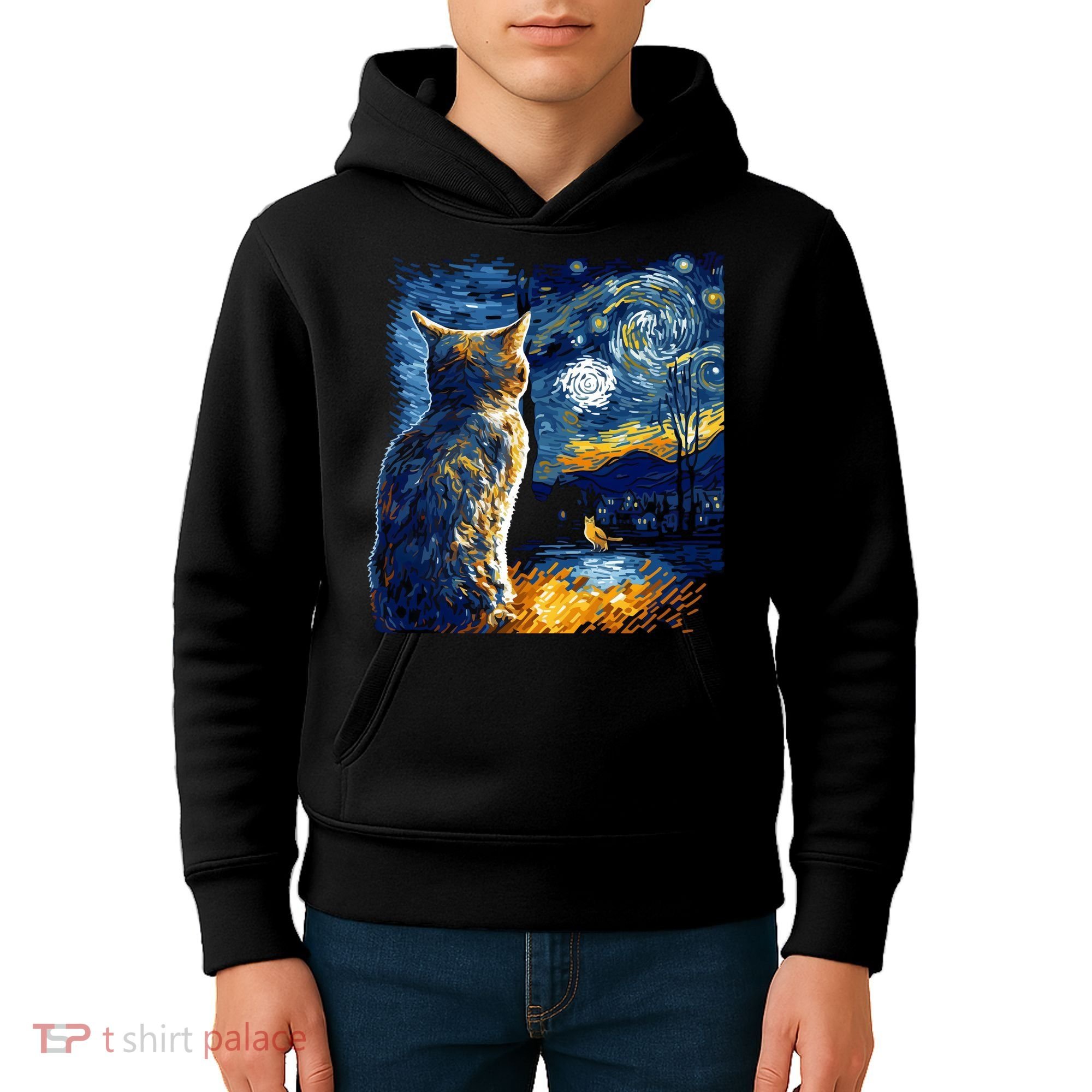 Majestic Starry Night Cat Kids Hoodie
