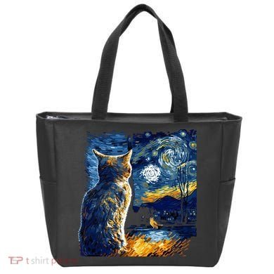 Majestic Starry Night Cat Tote Bag
