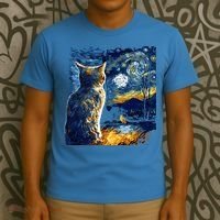 Majestic Starry Night Cat T-Shirt thumb 3