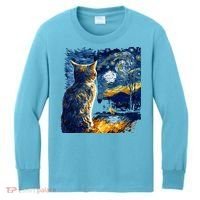 Majestic Starry Night Cat Kids Long Sleeve Shirt thumb 0