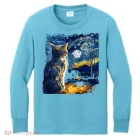 Majestic Starry Night Cat Kids Long Sleeve Shirt thumb 0