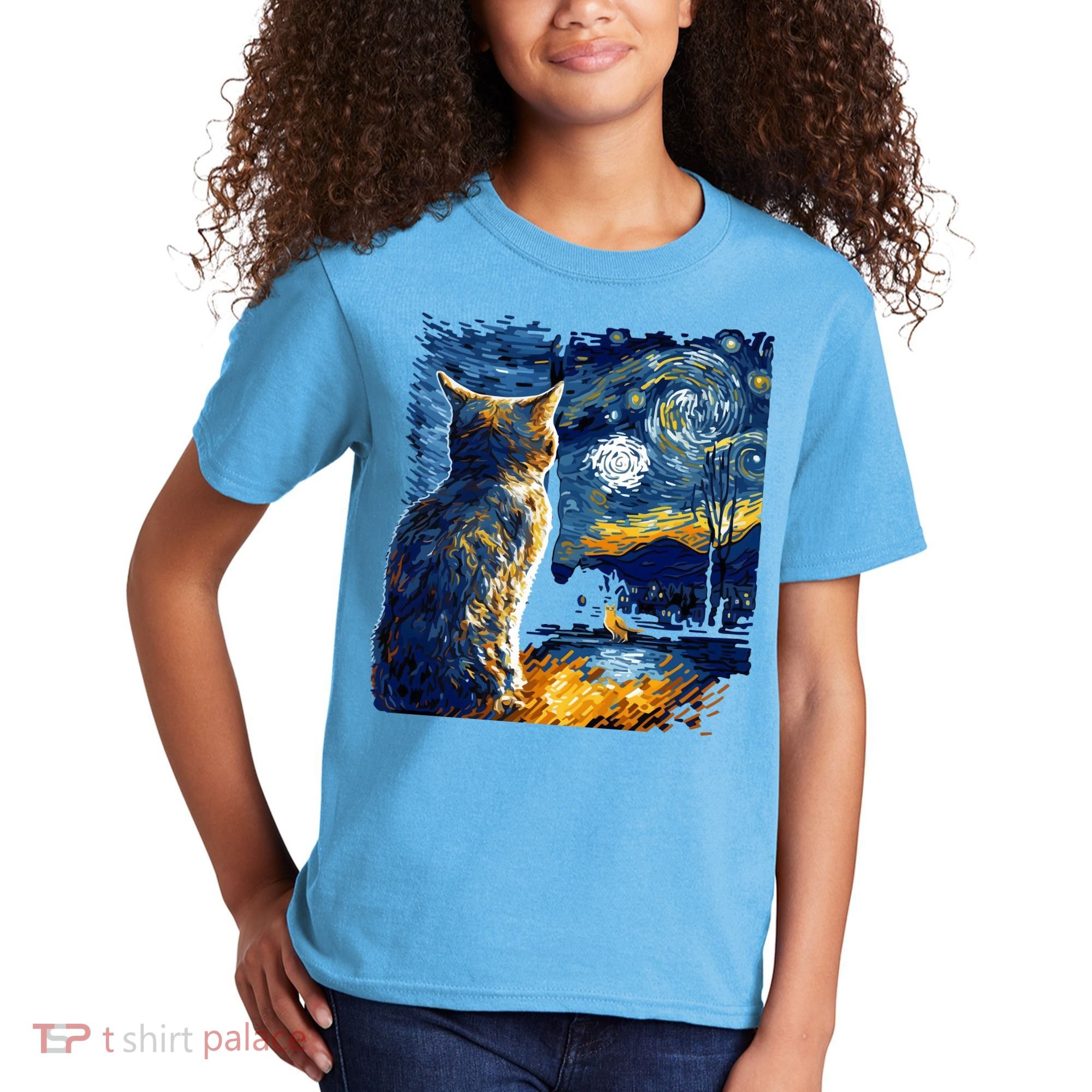 Majestic Starry Night Cat Kids T-Shirt