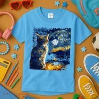 Majestic Starry Night Cat Kids T-Shirt thumb 3