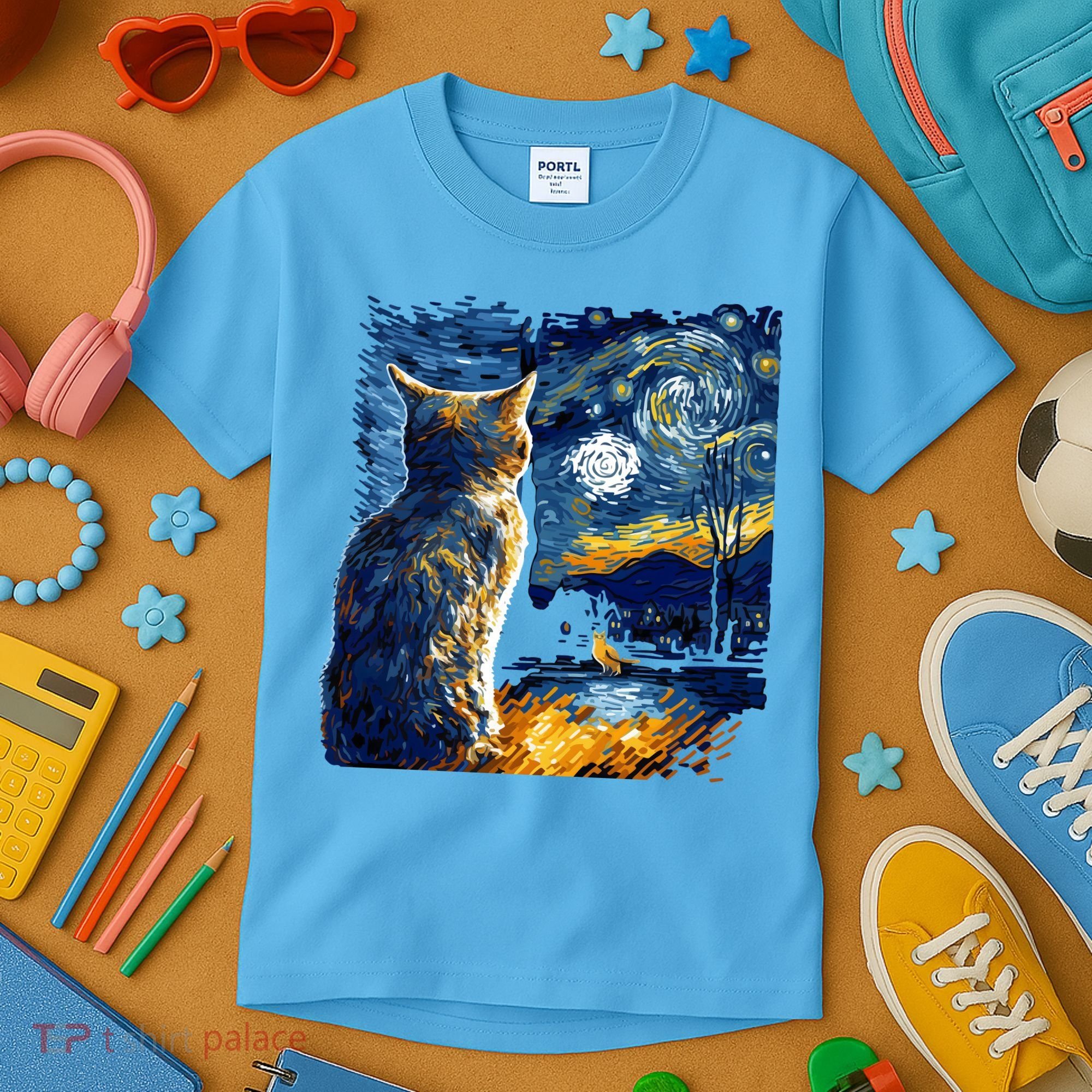 Majestic Starry Night Cat Kids T-Shirt