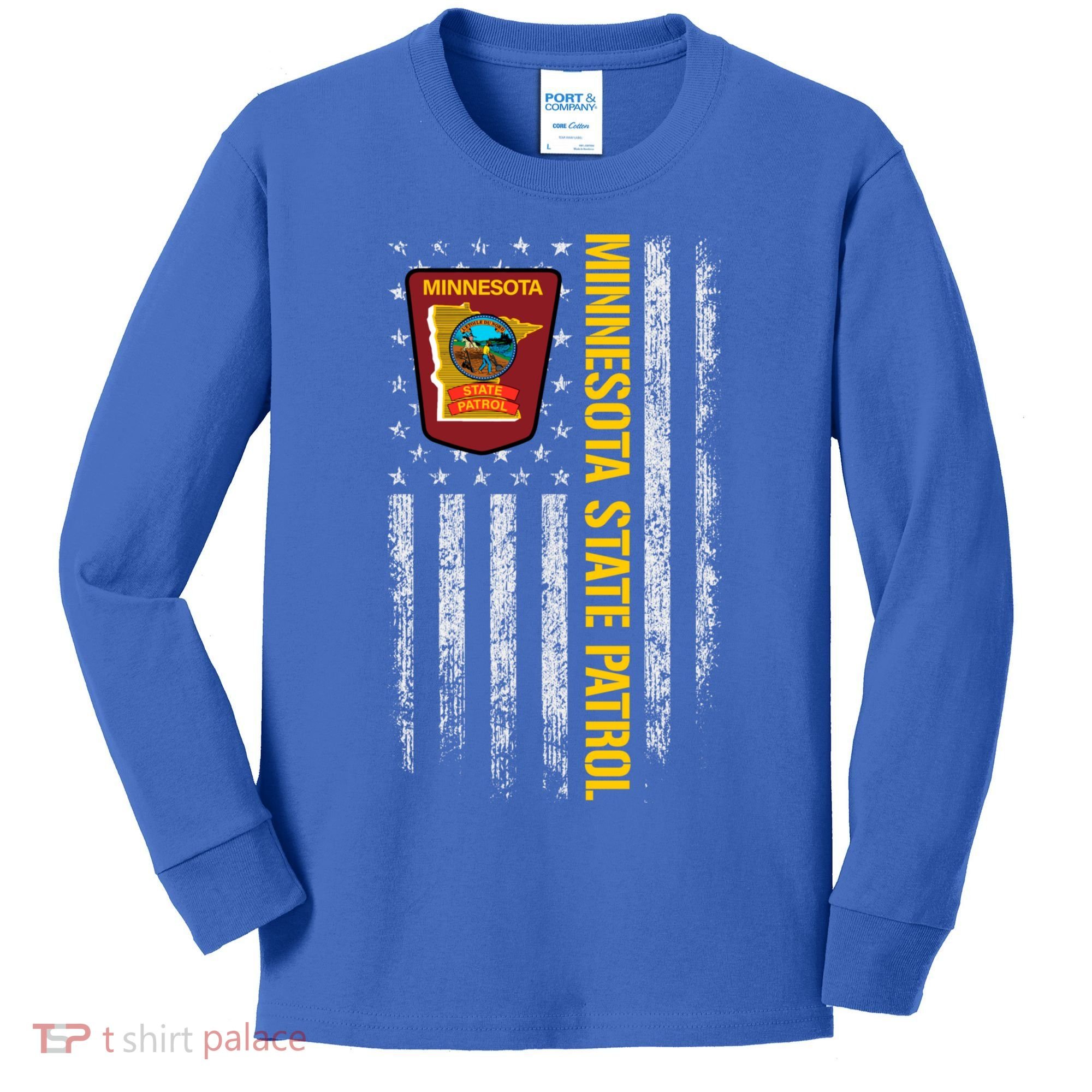 Minnesota State Patrol American Flag Kids Long Sleeve Shirt