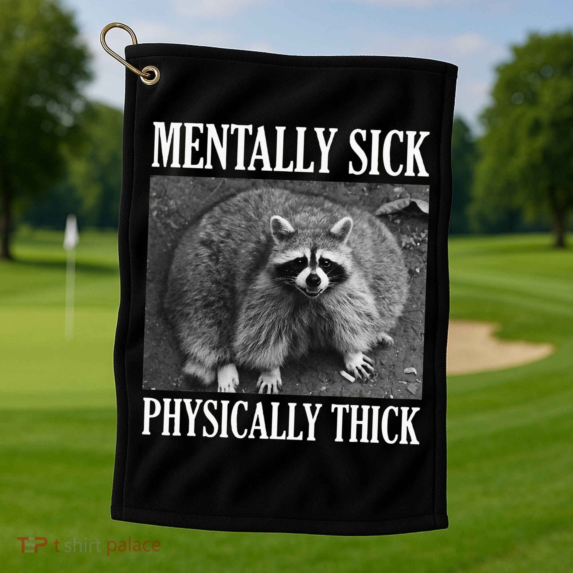 Mentally Sick Physically Thick Funny Raccoon Quote Golf Towel