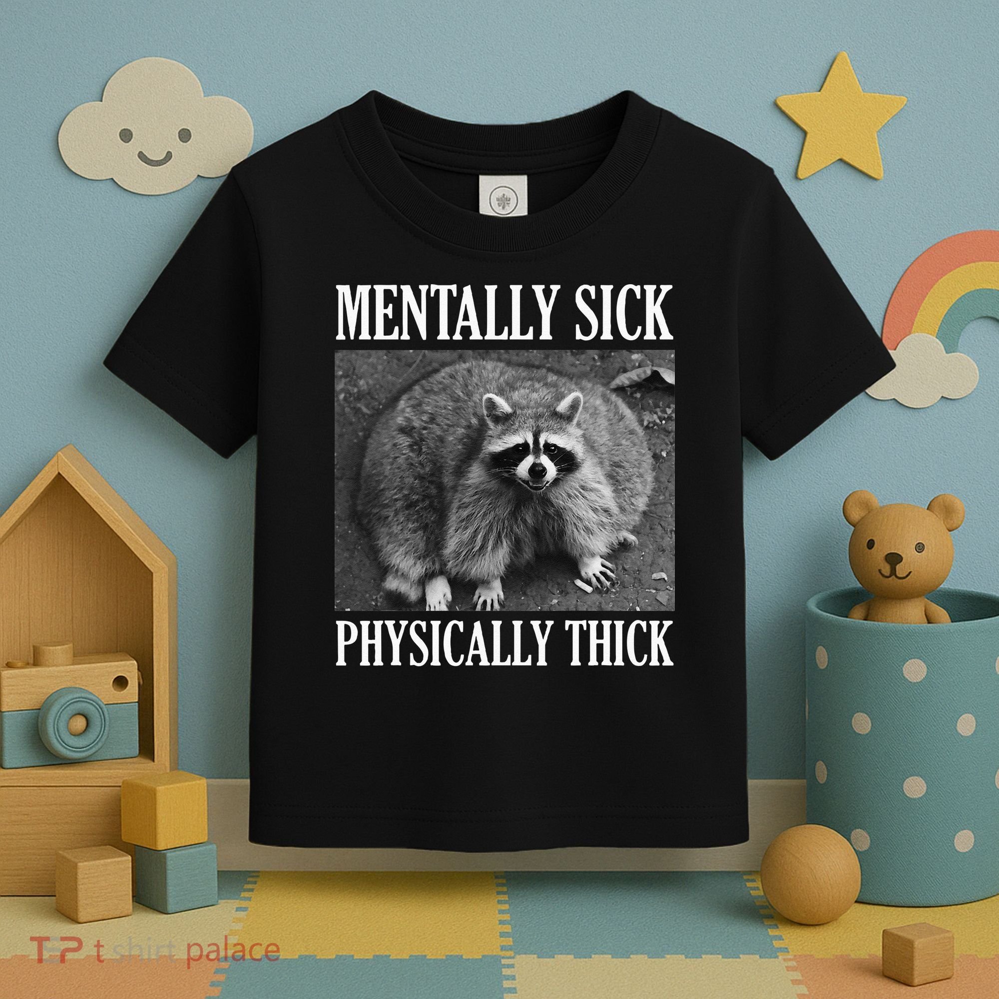 Mentally Sick Physically Thick Funny Raccoon Quote Toddler T-Shirt