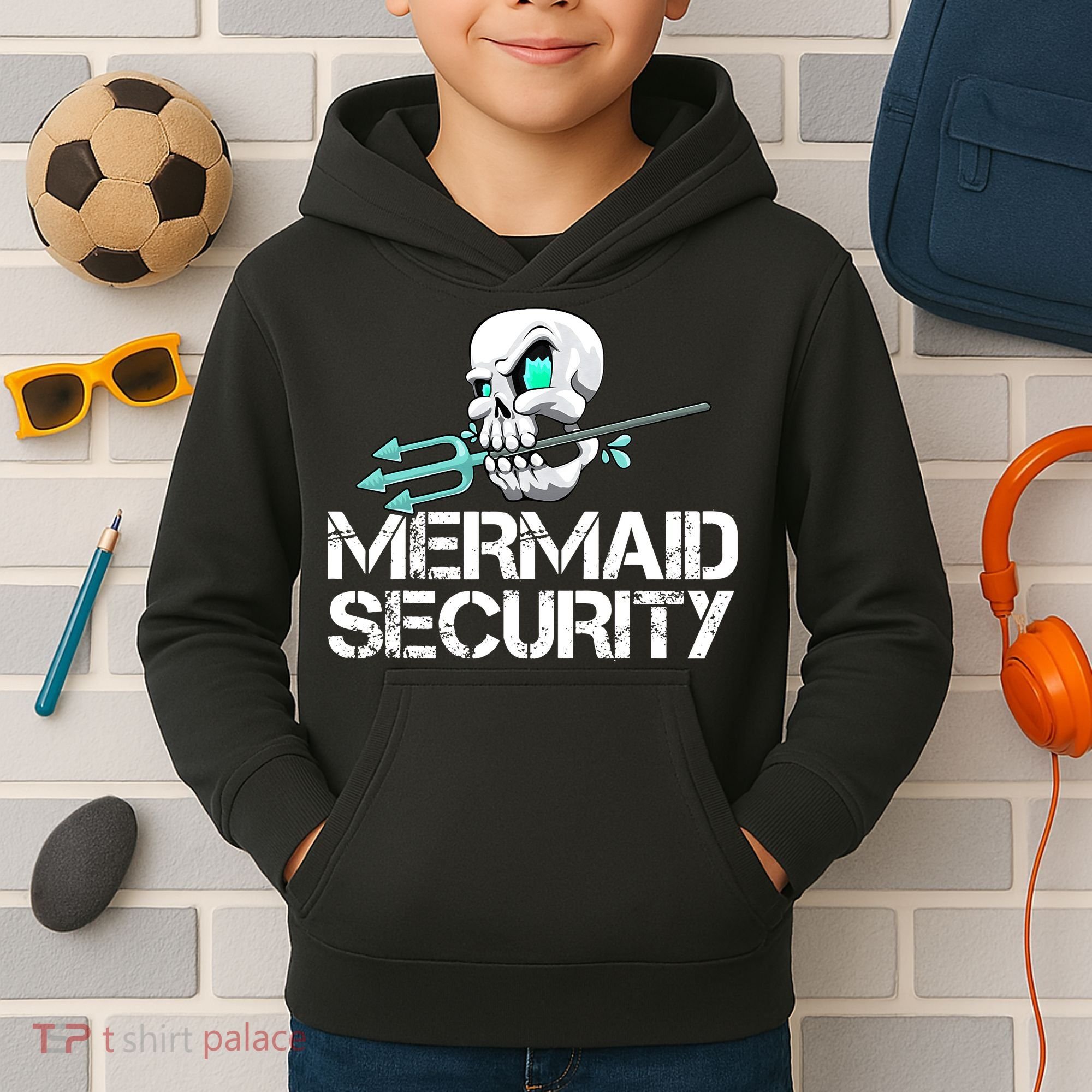 Mermaid Security Pirate Skull Swim Team Swimmer Kids Hoodie