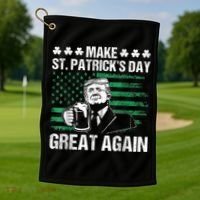 Make St Patricks Day Great Again Funny Trump Beer Drinking Golf Towel thumb 1
