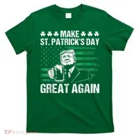 Make St Patricks Day Great Again Funny Trump Beer Drinking T-Shirt thumb 0