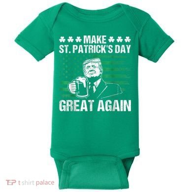 Make St Patricks Day Great Again Funny Trump Beer Drinking Baby Bodysuit