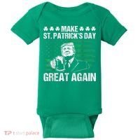 Make St Patricks Day Great Again Funny Trump Beer Drinking Baby Bodysuit thumb 0