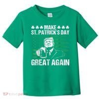 Make St Patricks Day Great Again Funny Trump Beer Drinking Toddler T-Shirt thumb 0
