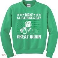 Make St Patricks Day Great Again Funny Trump Beer Drinking Kids Sweatshirt thumb 0