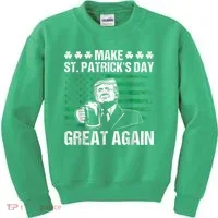 Make St Patricks Day Great Again Funny Trump Beer Drinking Kids Sweatshirt thumb 0