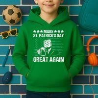 Make St Patricks Day Great Again Funny Trump Beer Drinking Kids Hoodie thumb 2