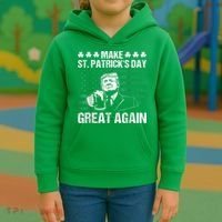 Make St Patricks Day Great Again Funny Trump Beer Drinking Kids Hoodie thumb 3
