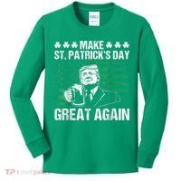 Make St Patricks Day Great Again Funny Trump Beer Drinking Kids Long Sleeve Shirt thumb 0