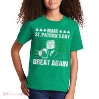 Make St Patricks Day Great Again Funny Trump Beer Drinking Kids T-Shirt thumb 2