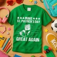 Make St Patricks Day Great Again Funny Trump Beer Drinking Kids T-Shirt thumb 3