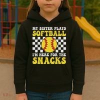My Sister Plays Softball I'm Here For The Snacks Brother Kids Hoodie thumb 3
