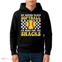 My Sister Plays Softball I'm Here For The Snacks Brother Kids Hoodie thumb 4